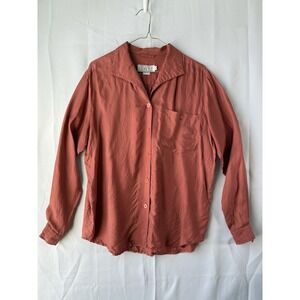 VTG FAGA by Y.F.I. Women 100% Silk Shirt Sz L Button Up Dusty Coral Terracotta